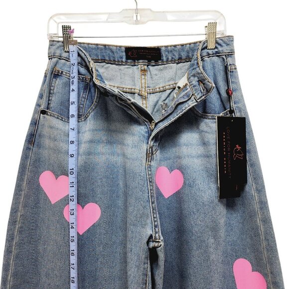 Love For Humanity Womens High-Rise Wide-Leg Jeans Pink Heart Accents Size 7/ 28 - Picture 9 of 15